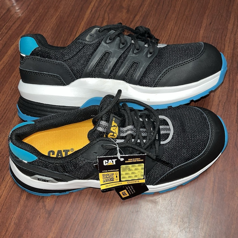Women's Sz 7W CAT Streamline Safety‎ Shoe Composite Toe Black/Blue Tennis Shoes